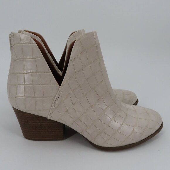 SO Womens 8 BARB Bone Croco Faux Leather Cut Out Ankle Booties Boots NEW in Box - Picture 6 of 12